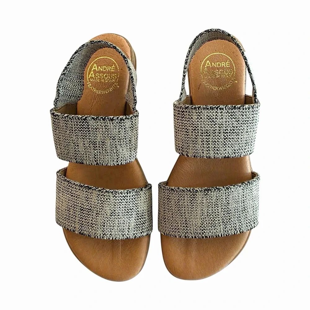 Andre Assous Featherweight Sandals Womens 7 Woven Strap Spain Comfort